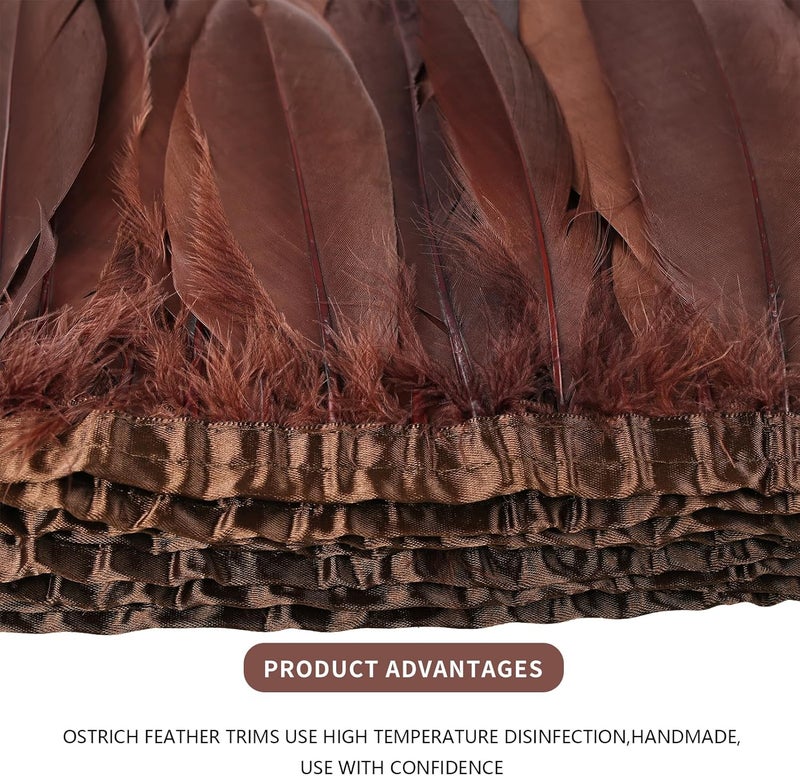 MAOFENG 2 Yards Natural Goose Feathers Trim Sewing Fringe Fashion Dress Sewing 6-8inch for DIY Handicrafts Costumes Decoration,Coffee - Image 3